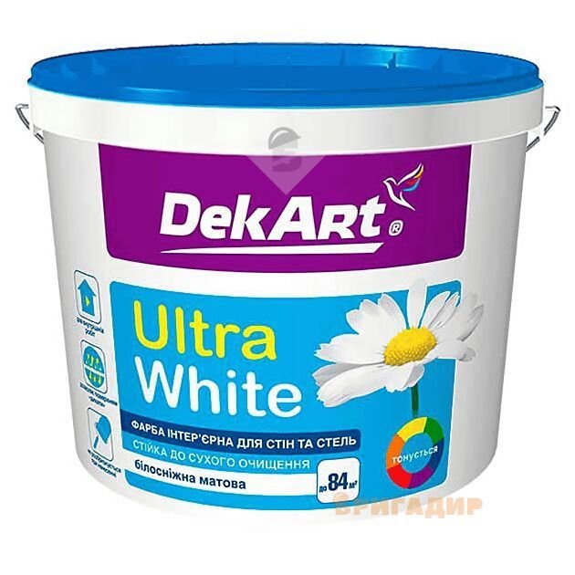 Фарба інтерєрна для стін та стель ВДА "Ultra White", біла матова, ТМ "DekArt"-12.6кг