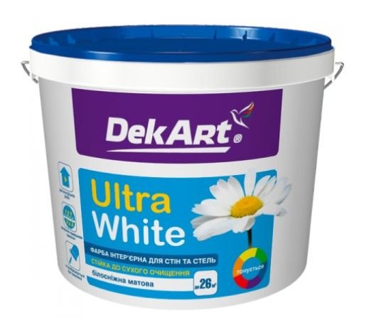 Фарба інтерєрна для стін та стель ВДА "Ultra White", біла матова, ТМ "DekArt"-20.0кг