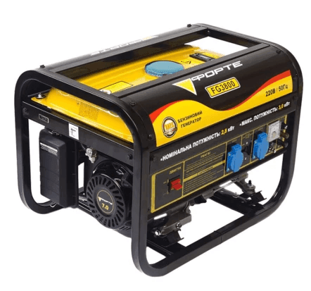 Бензиновий генератор FORTE FG3800 потужність макс 3кВТ(номінальна 2.8кВт) бак 15л витр палива 550гр/кВт вага 50кг