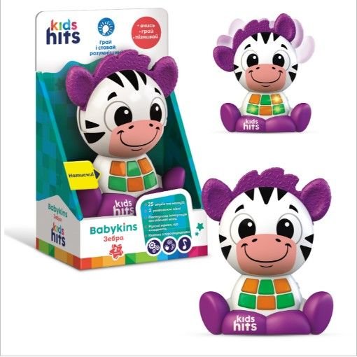 Муз розв.Чарівні звірята Kids Hits арт. KH10/004 (24шт)"Зебра",батар,вуха клацають, рухаються,світл, мелодії,фрази,р-р12.3*14.2*6.4,короб.13.2*21*8 см