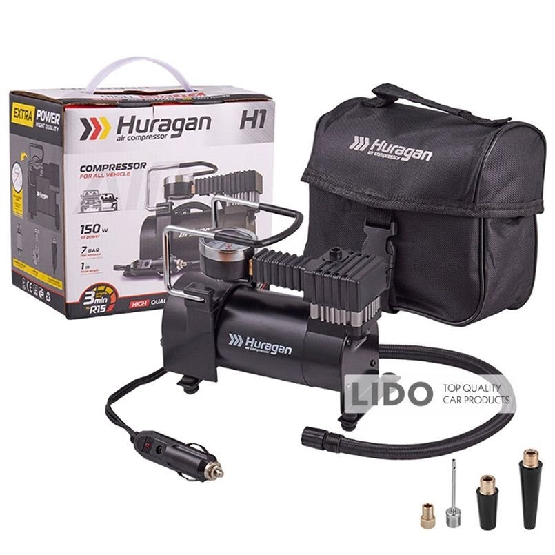 Автомобільний компресор HURAGAN H1 12B 1Атм 35л/хв довжина шланга 1м, кабель 3м