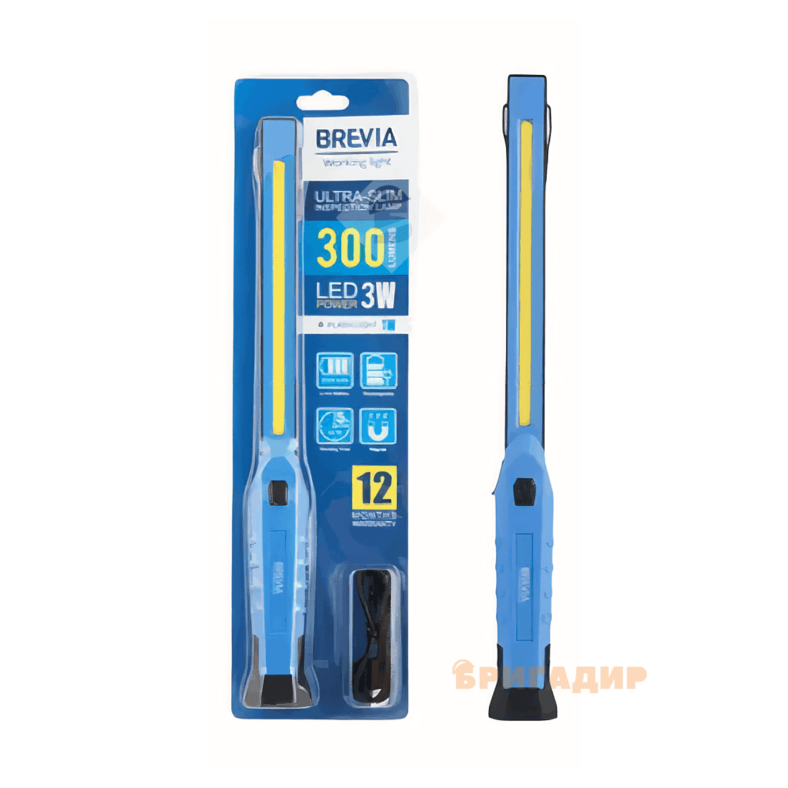 Brevia LED Ультра-тонка інспекційна лампа 3W COB+1W LED 300Lm 2000mAh Час роботи 3год 11380