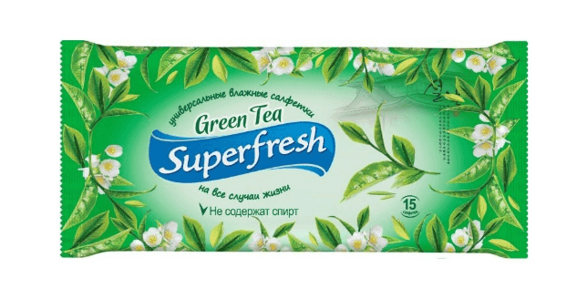016162/016168 Серветки вологі SuperFresh Зелений чай 15шт, Superfresh Flower