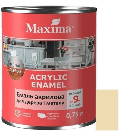 ЕМАЛЬ АКРИЛОВА НА ВОДЯНІЙ ОСНОВІ  ПОПЕЛЯСТИЙ ШОВКОВИСТО-МАТОВА МАХІМА 0,75Л