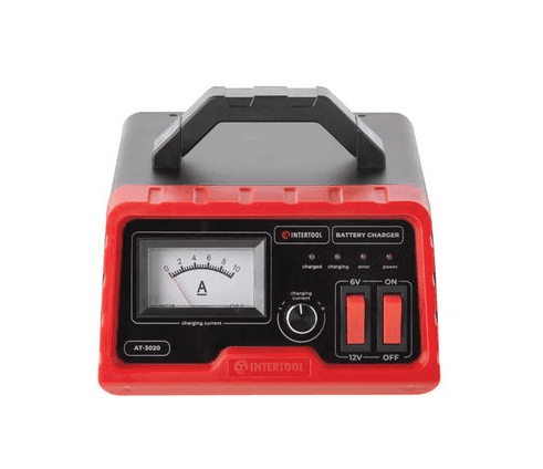 Пристрій зарядний для акумуляторів 6/12 В, 0-10 А, 6-120 Ач, з мікропроцесором INTERTOOL AT-3020