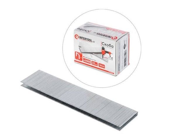 Скоба для степлера РТ-1612 32мм (18GA) 5,7(5,8)x1,25x1,0мм  5000од/упак. INTERTOOL PT-8332