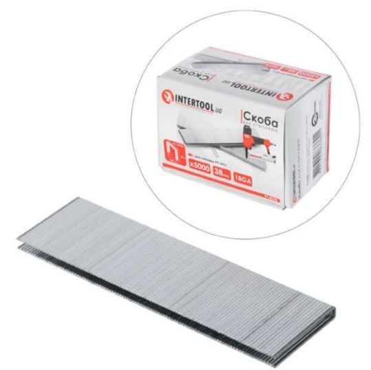 Скоба для степлера РТ-1612 38мм (18GA) 5,7(5,8)x1,25x1,0мм  5000од/упак. INTERTOOL PT-8338
