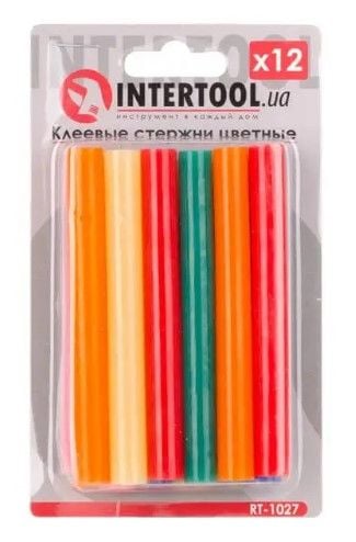 Комплект клейових стрижнів кольорових 11,2 мм * 100 мм, 12 шт. INTERTOOL RT-1027