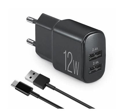 Мережевий зарядний пристрій BREVIA ePower 12W 2xUSB-A + Cable USB-A to USB-C 1m 45012DUCB