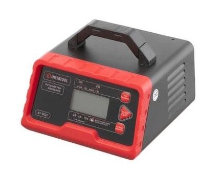 Пристрій зарядний для акумуляторів 12 В-2/6/10 А, 24 В-2/6 А, 2.2-200 Ач, LCD-дисплей, режим відновлення акумулятора, з мікропроцесором INTERTOOL AT-3025
