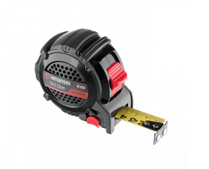 Рулетка з металевим полотном покритим нейлоном і магнітами на зачепі 8м * 25мм STORM