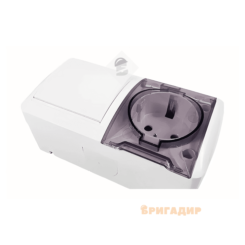 Блок RIGHT HAUSEN BERTA розетка 1- з/з+вимикач 1-й  зовнішній білий