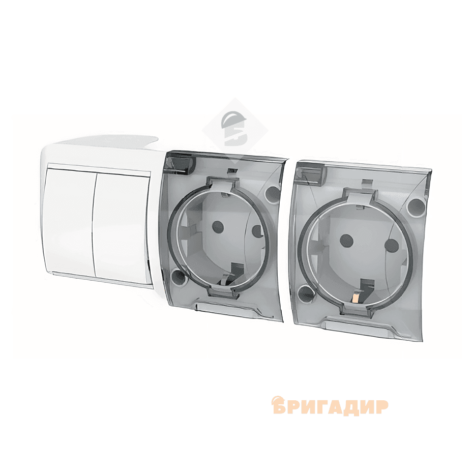 Блок RIGHT HAUSEN BERTA розетка 1- з/з+вимикач 2-й зовнішній білий