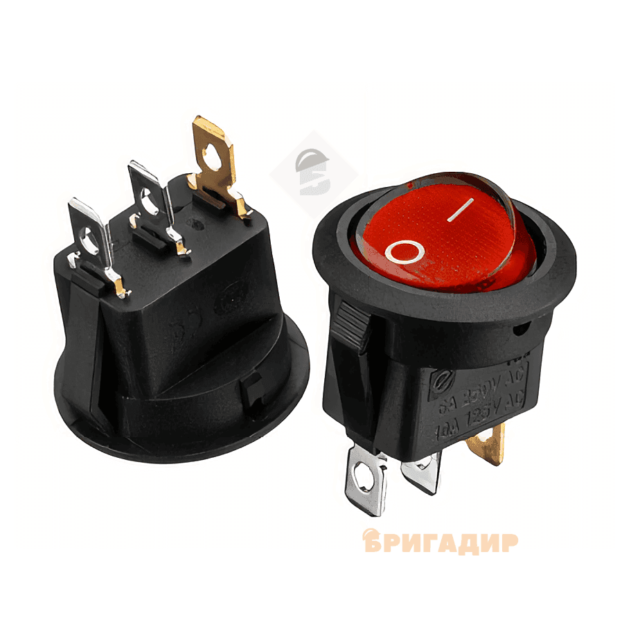 Кнопка кругла червона на 3 контакти (латунь)