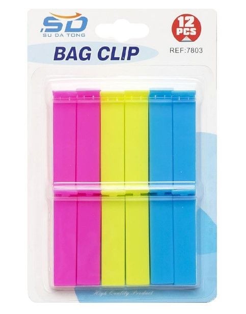 Набір затискачів для пакетів 12шт неон  7803 6*1,5*1,5см
