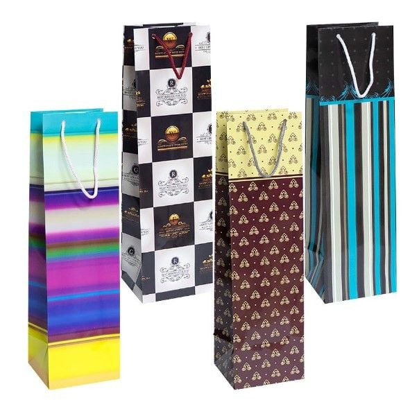 Пакет кольоровий "Пляшка" 12х39х9 см 7011