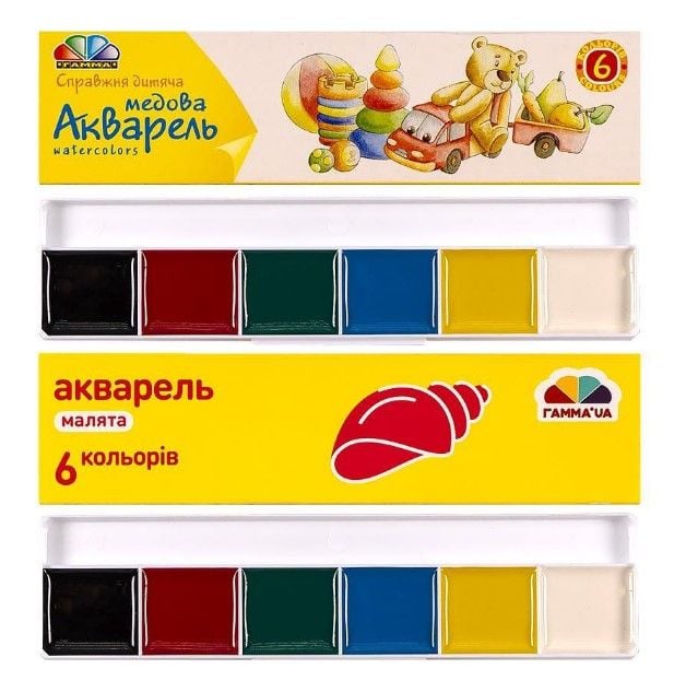 Акварель 6 кольорів "Малята" картон "Гамма" 17 * 4,5 см