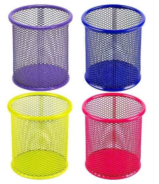 Стакан для ручок металевий "Сітка" 802-С, кольоровий 9,5х8,5 см