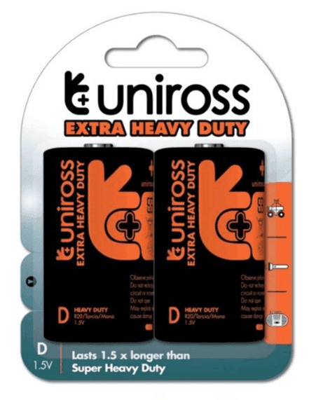 Батарейка Uniross сольова EXTRA HEAVY DUTY блістер 2 шт в упаковці