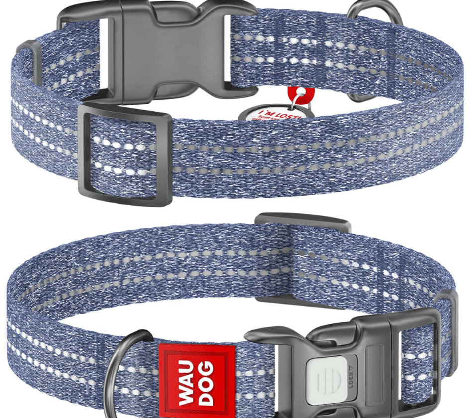 Нашийник із відновленої бавовни WAUDOG Re-cotton з QR-паспортом пласт. пряжка, Ш 20мм, Дов 28-40см зелений