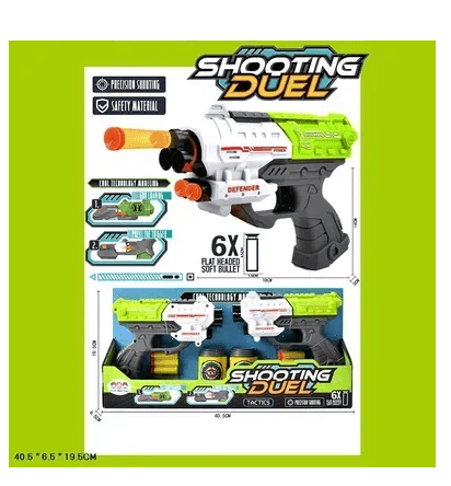 Бластер арт. 629-1 (48шт/2)  2бластера, стріляє пороновими знарядами,6знарядів+банки, короб. 40*6,5*19,5см