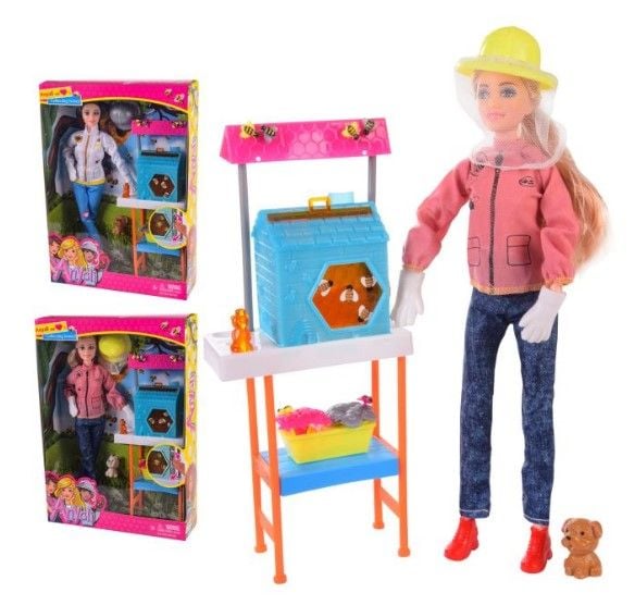 Лялька арт. 139-1 (60шт/2) 2 види, Бджоляр, вулик, стіл, тваринка, шолом, короб.33*23*6, 5 см