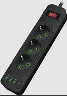 Мережевий фільтр 2м 3р+3USB+Type-C чорний(LS-B7F23U)