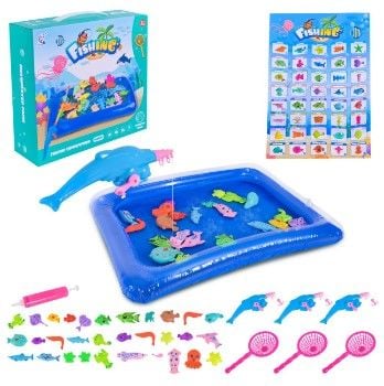 Рибалка арт. 1125 (60шт/2) надувний басейн, вудка, насос, 31 риб, 3 вудки, короб.24*7,5*22 см р-р басейну 53*41*6 см