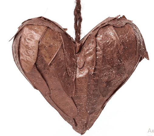 Серце з натуральних листочків корисневий з блискітками