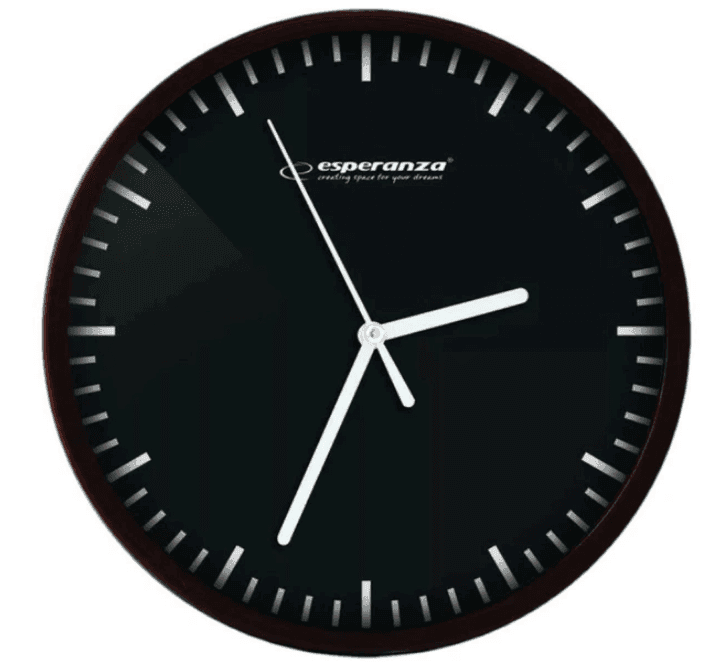 Годинник настінний Esperanza Budapest. коло,20*3,4см, коричневий обід,чорний циферблат, тихий хід ЕНС010К