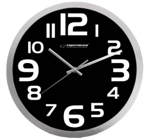 Годинник настінний Esperanza Zurich, коло, 25*4см, чорний, рама та стрілки люміній, тихий хід, EHC013К