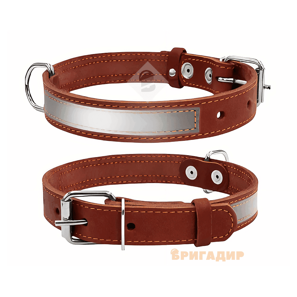 01556 Нашийник із світловідбив. стрічкою коричневий  (20мм*32-40см) "Collar"