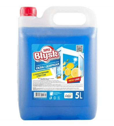 Очисник для скла та дзеркал з нашатирним спиртом Super Blysk лимон, ТМ Blysk, 5л, HDPE SB51172