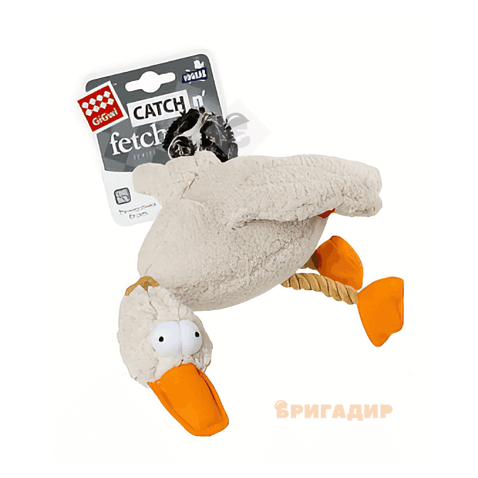 75037 Іграшка для собак Качка з пищалкою GiGwi Catch & fetch, текстиль, мотузка, 36 см