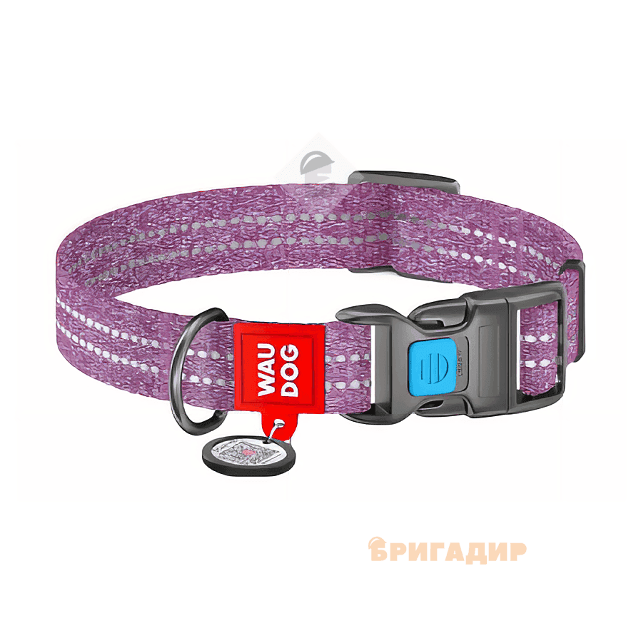 02949 Нашийник WAUDOG Re-cotton з QR пасп., відн. бавовна, плас. пряж.(ш.25мм, д.35-58см) фіолетовий
