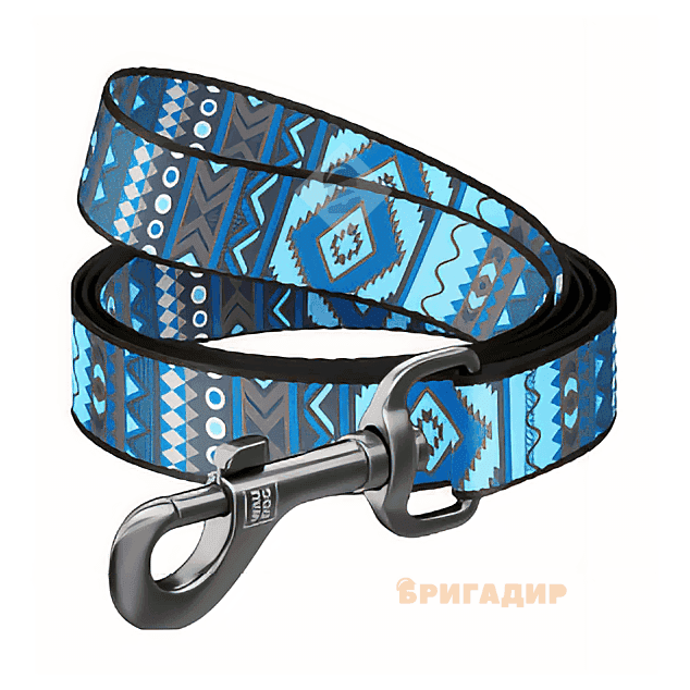 4597 Повідець WAUDOG Nylon з малюнком "Етно синій" ( ширина 15мм, довжина 122см)