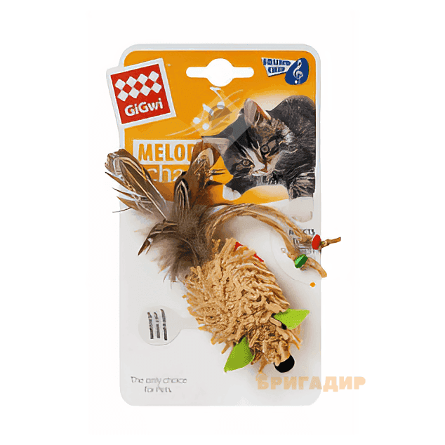 75030 Іграшка для котів Миша з електронним чіпом GiGwi Melody chaser, текстиль, перо, 7 см