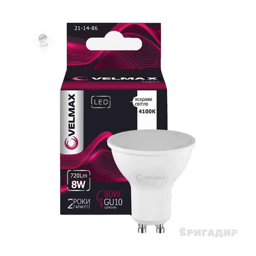 LED лампа VELMAX V-MR16L, 8W, 220V, GU10, 4100K,720 Lm 211481