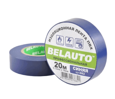Ізоляційна стрічка ПВХ BELAUTO 0,13х19мм 20м синя проф, вогнетривка В162
