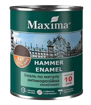 Емаль Maxima антикорозійна по металу 3в1, молоткова, зелена 2,3 кг