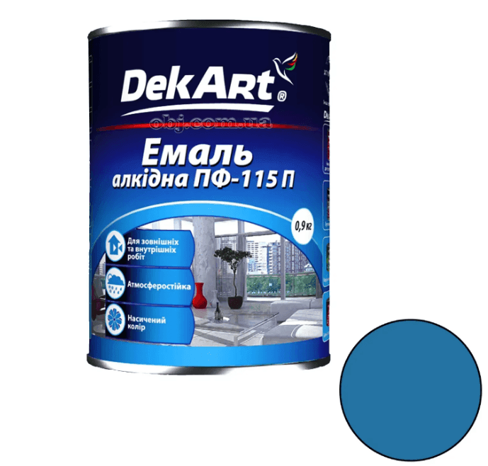 Емаль алкідна ПФ-115П яскраво-блакитна ТМ "DekArt"- 0.9кг