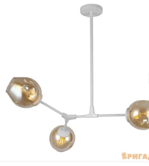 Світильник підвісний на стрижні, білий, 3 скляні плафони, E27