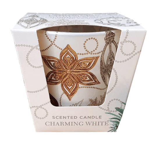 Свічка в стакані із запахом Glamour Christmas Charming White 115г 30годин Польща
