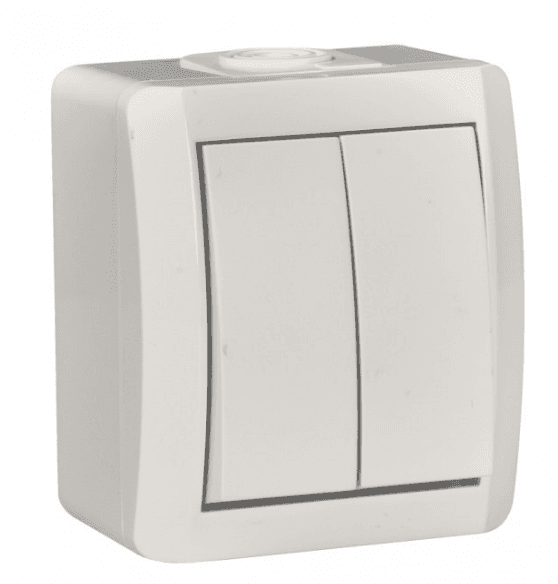 Вимикач подвійний накладний 2 кл, 10,  NORA,Mutlusan білий 47-25-42