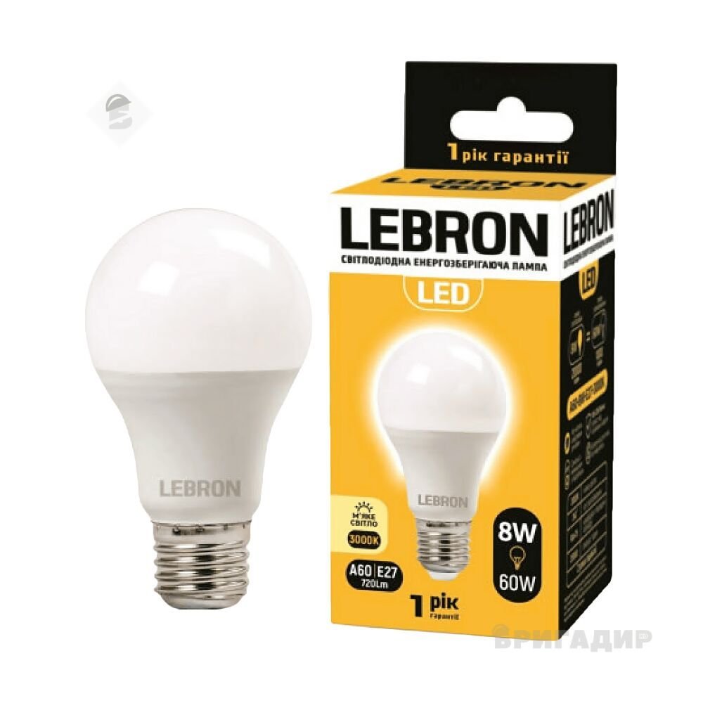 LED лампа LEBRON L-A60 .8W .E27. 3000K. 720Lm 11-11-17