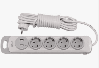 Подовжувач Luxel Nota 4гнізда 3 м +2 USB  гнізда