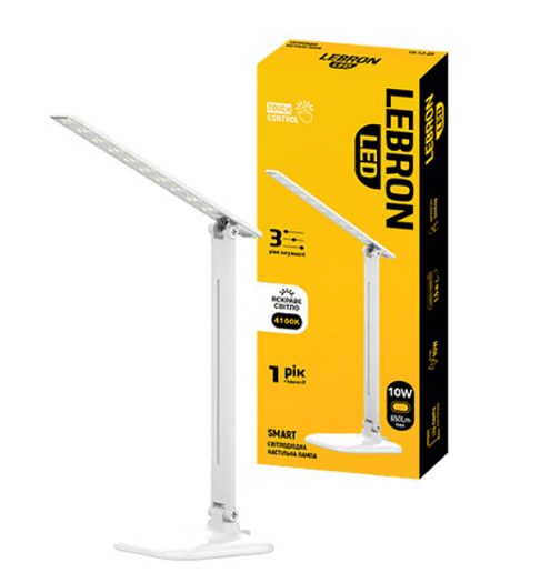 LED Лампа настільна Lebron L-TL-L. 10W 4100K 3 рівня потужності біла з блоком живлення 1513201