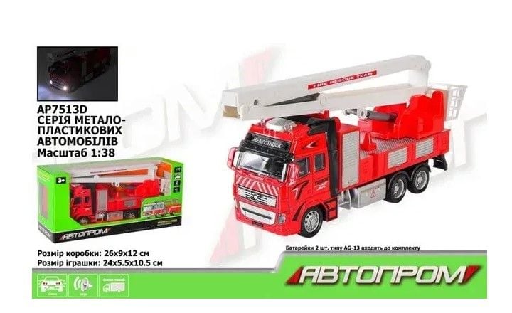Машина мет. АВТОПРОМ арт. AP7513D (48шт/2) 1:38, пожежна охорона, батар., світ.,звук,короб.25,5 * 12 * 9см
