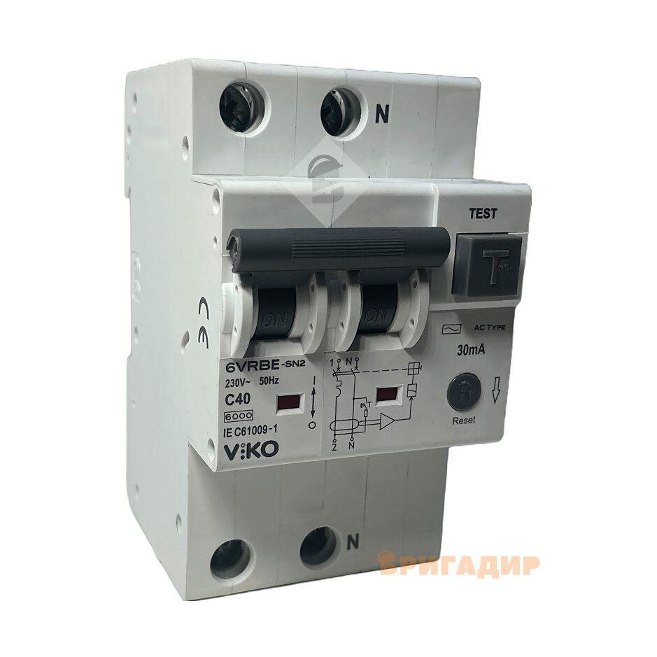 Диф. автомат 1P+N (однофазний) 40А 30мА АС 6кА 230V Тип С електронний ViKO