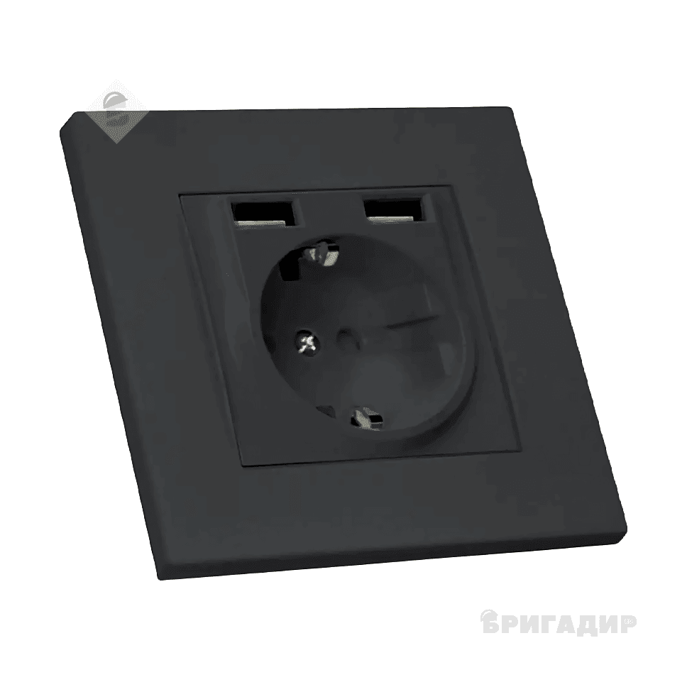 Розетка з/з, 16А, та 2гн USB, 2,4А, зі шторками, RITA, Mutlusan, чорний